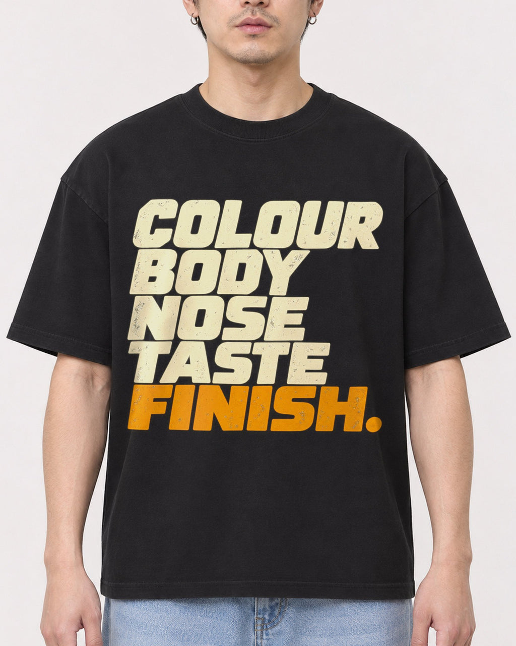 Mockup Boxy Heavyweight Tee Black male close-up 13