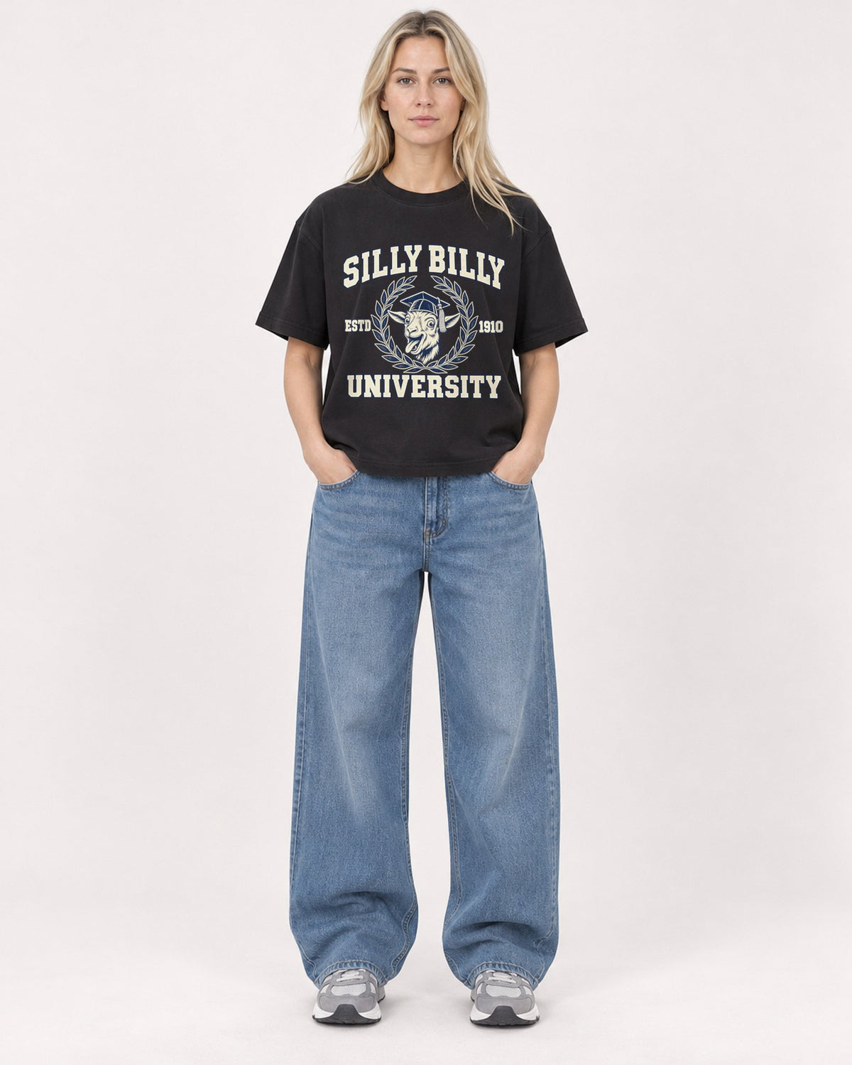 Mockup Boxy Heavyweight Tee Black female full-body 08