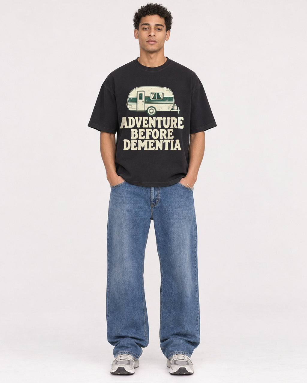 Mockup Boxy Heavyweight Tee Black male full-body 10