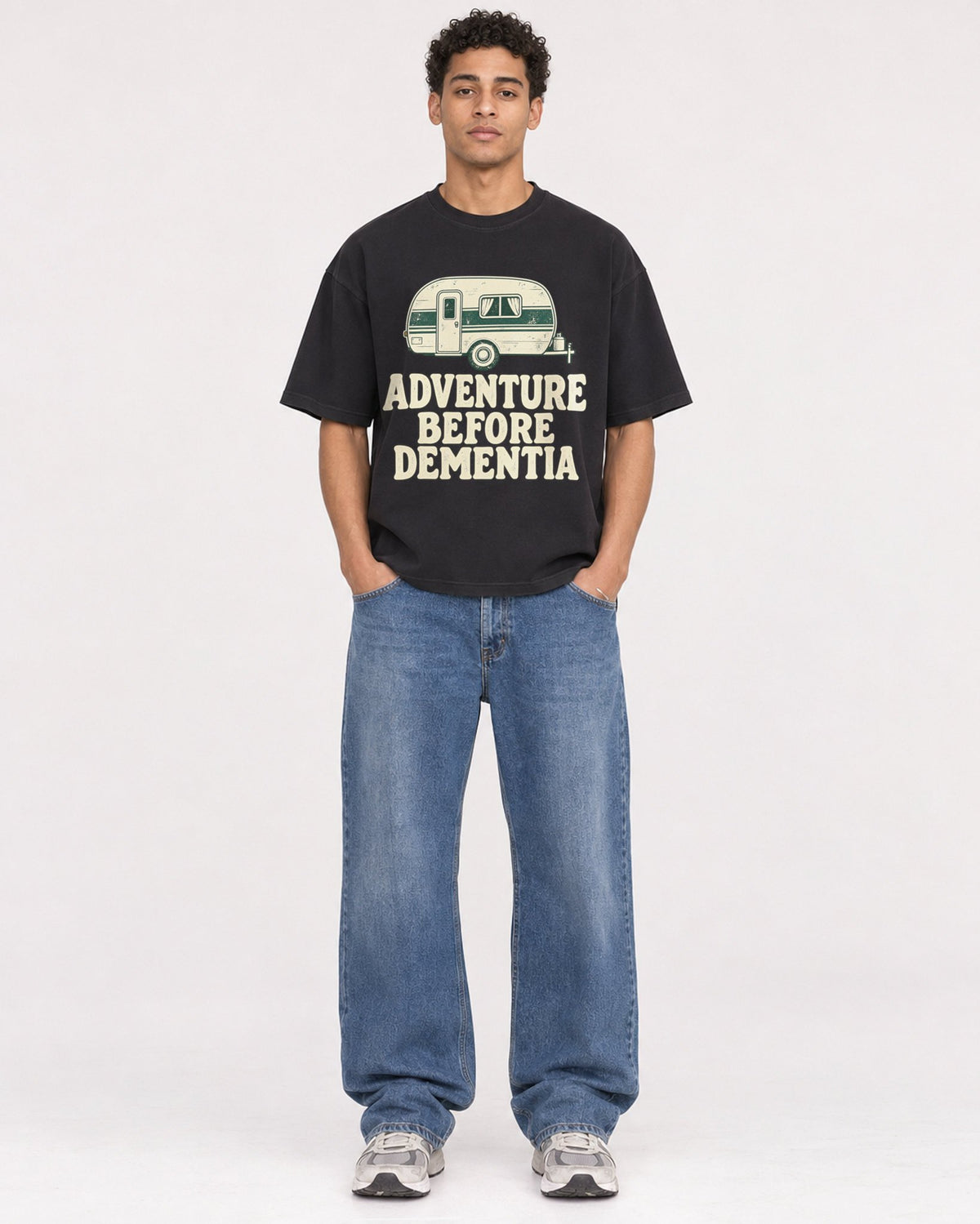 Mockup Boxy Heavyweight Tee Black male full-body 10