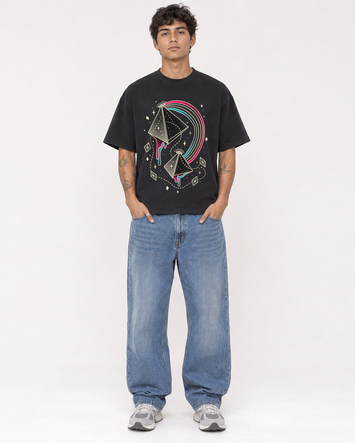 Mockup Boxy Heavyweight Tee Black male full-body 06