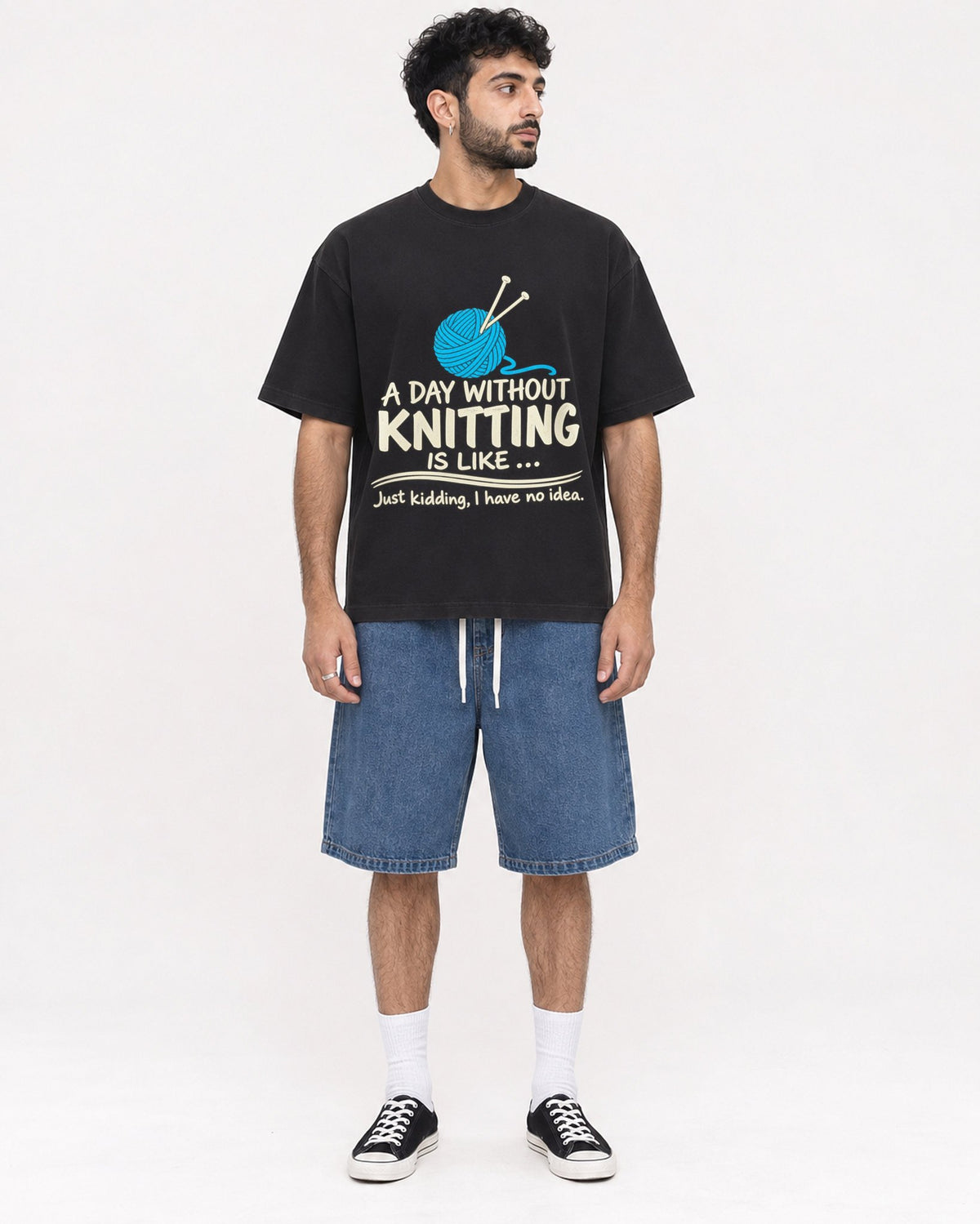 Mockup Boxy Heavyweight Tee Black male full-body 07