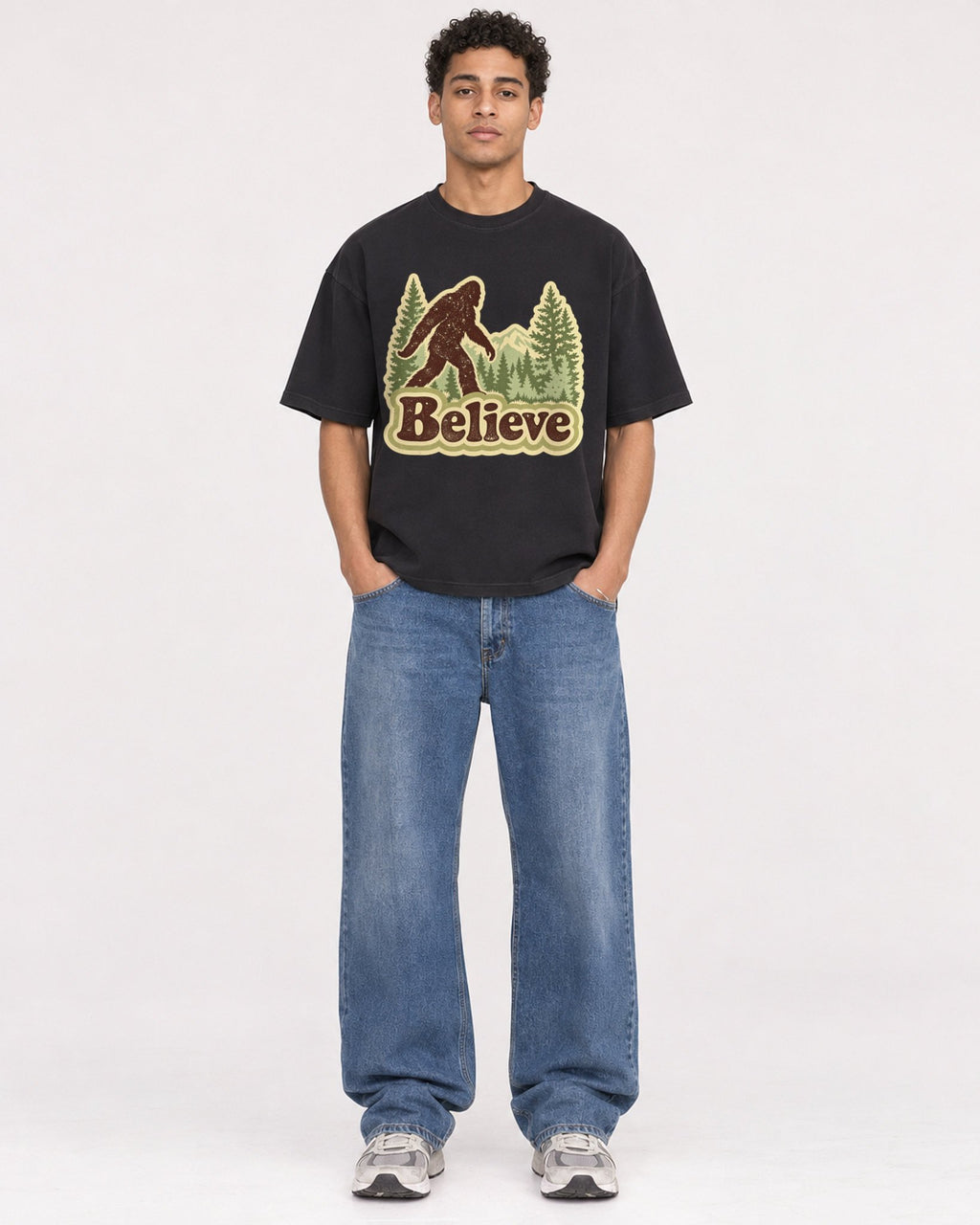Mockup Boxy Heavyweight Tee Black male full-body 10