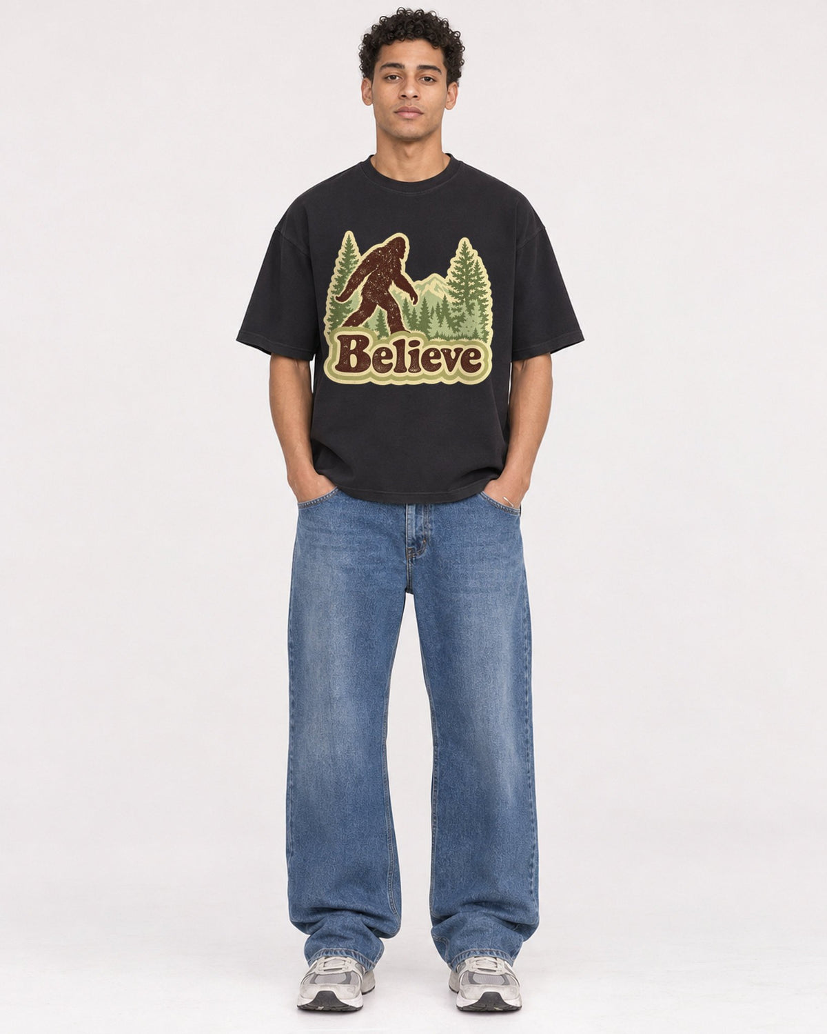 Mockup Boxy Heavyweight Tee Black male full-body 10