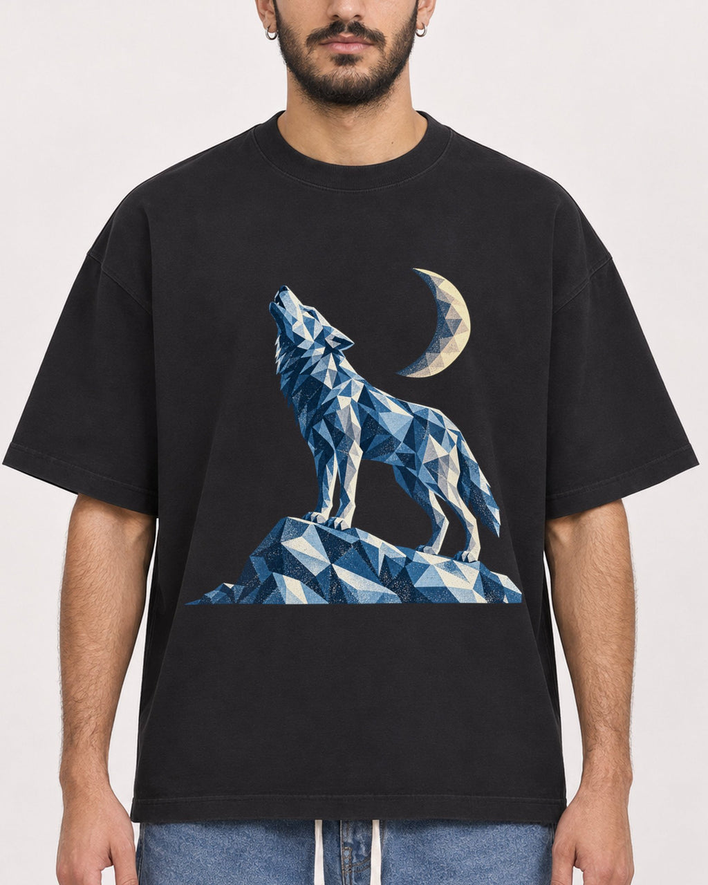 Mockup Boxy Heavyweight Tee Black male close-up 07