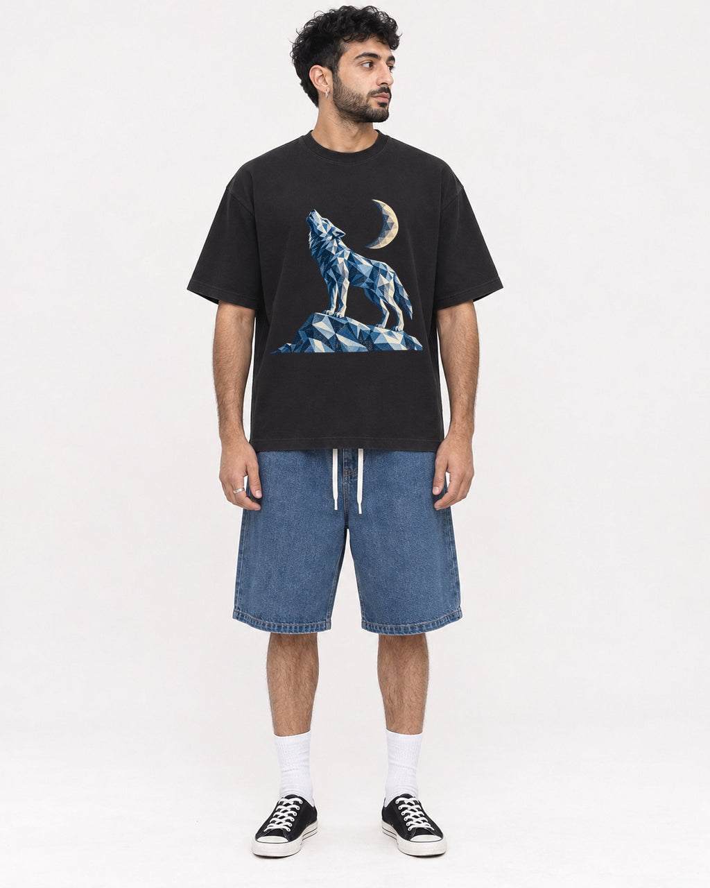 Mockup Boxy Heavyweight Tee Black male full-body 07