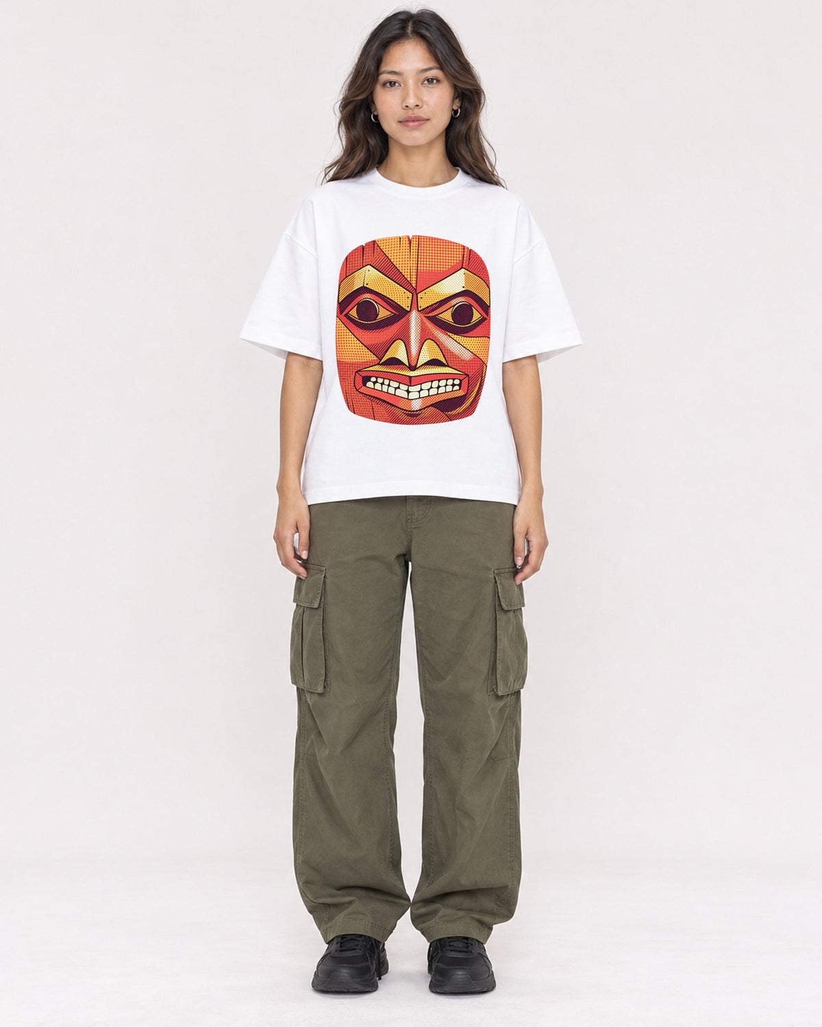 Mockup Boxy Heavyweight Tee White female full-body 02