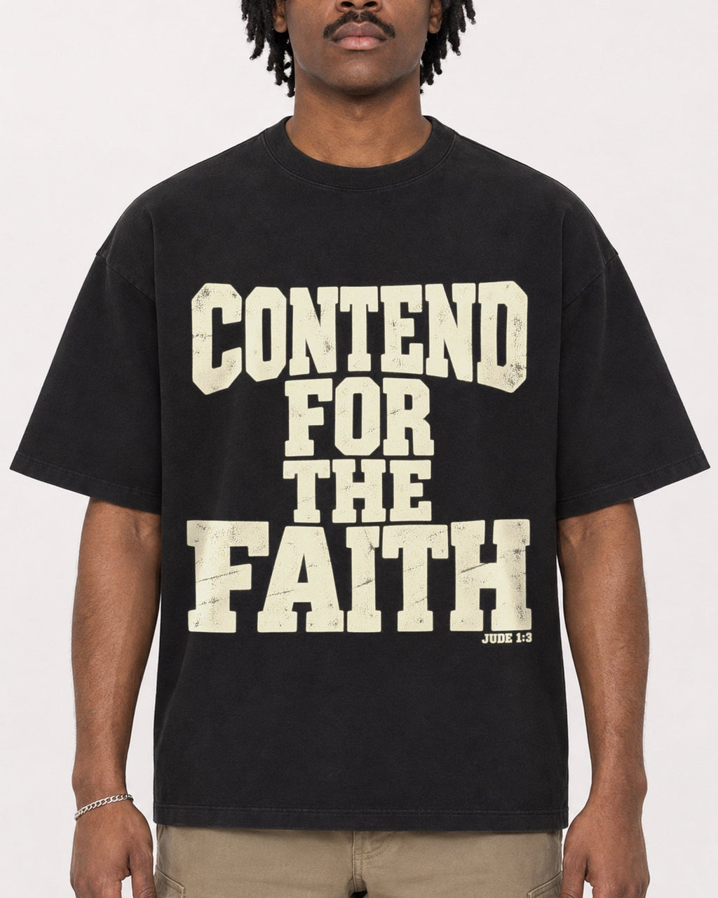 Mockup Boxy Heavyweight Tee Black male close-up 04