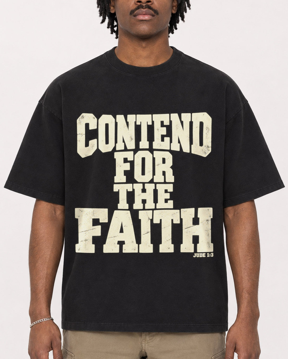 Mockup Boxy Heavyweight Tee Black male close-up 04