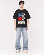 Mockup Boxy Heavyweight Tee Black male full-body 01