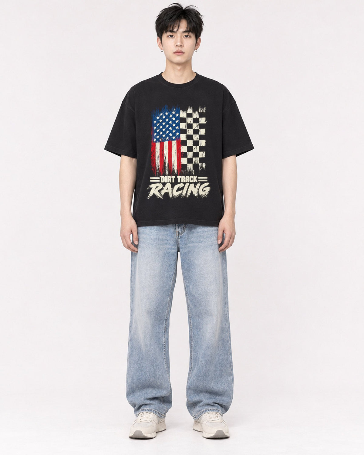 Mockup Boxy Heavyweight Tee Black male full-body 01