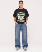 Mockup Boxy Heavyweight Tee Black female full-body 16