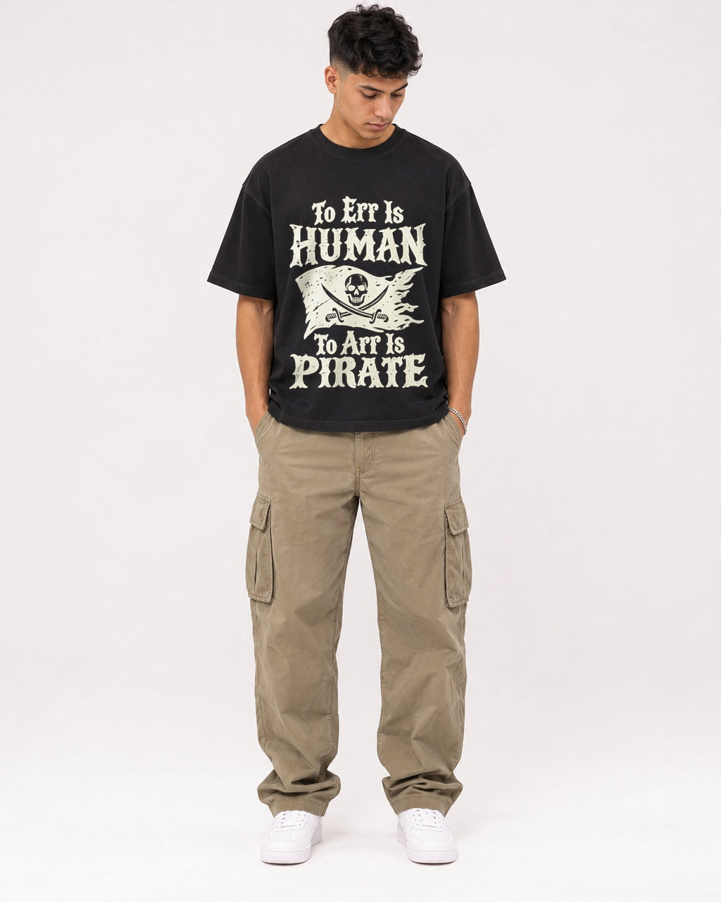 Mockup Boxy Heavyweight Tee Black male full-body 16