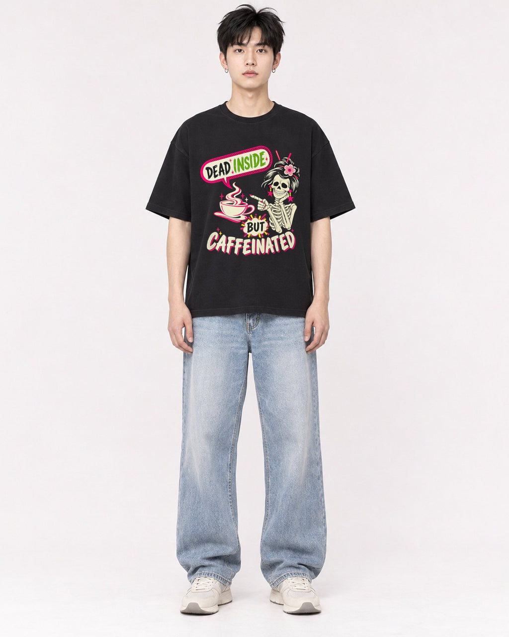 Mockup Boxy Heavyweight Tee Black male full-body 01