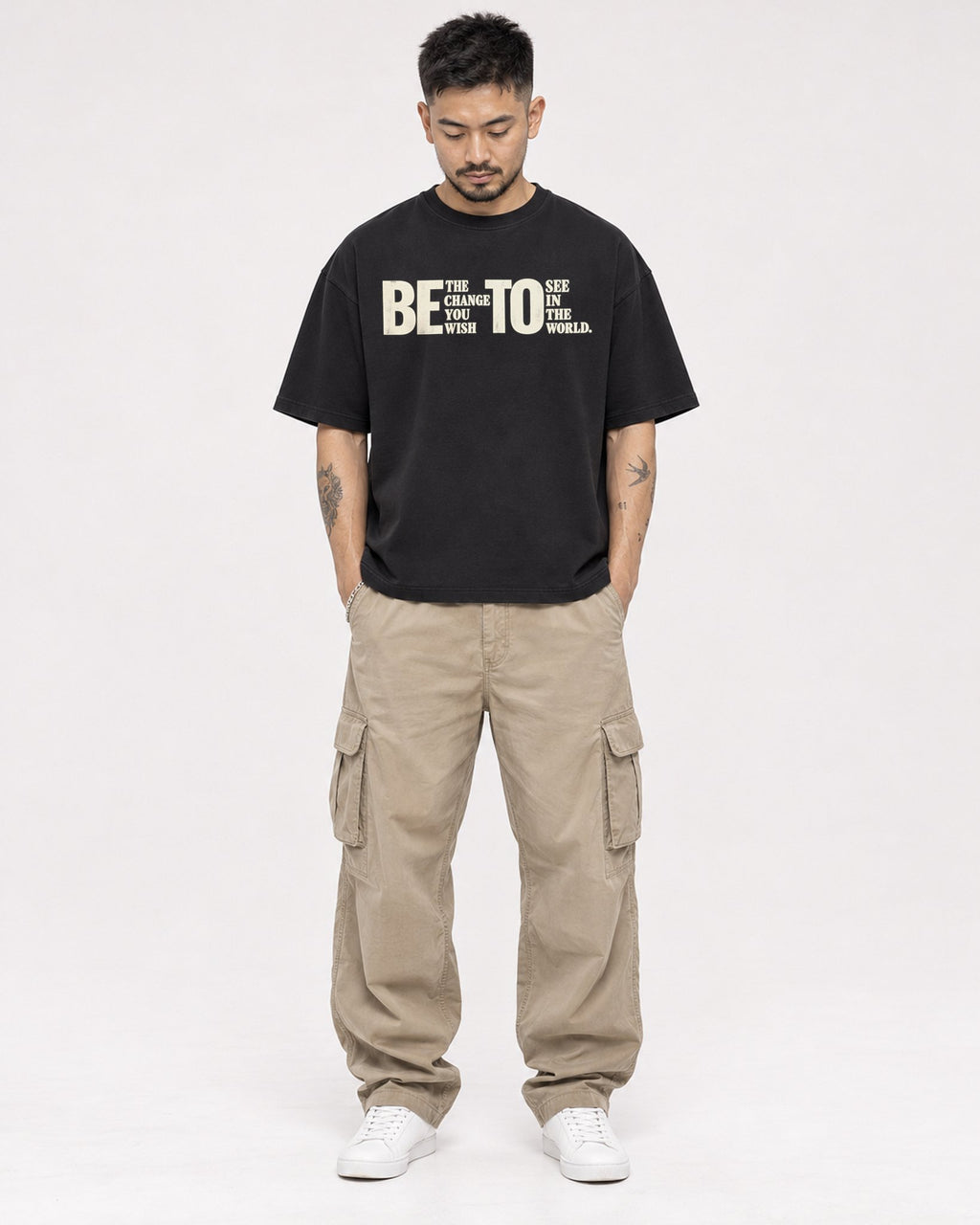 Mockup Boxy Heavyweight Tee Black male full-body 12