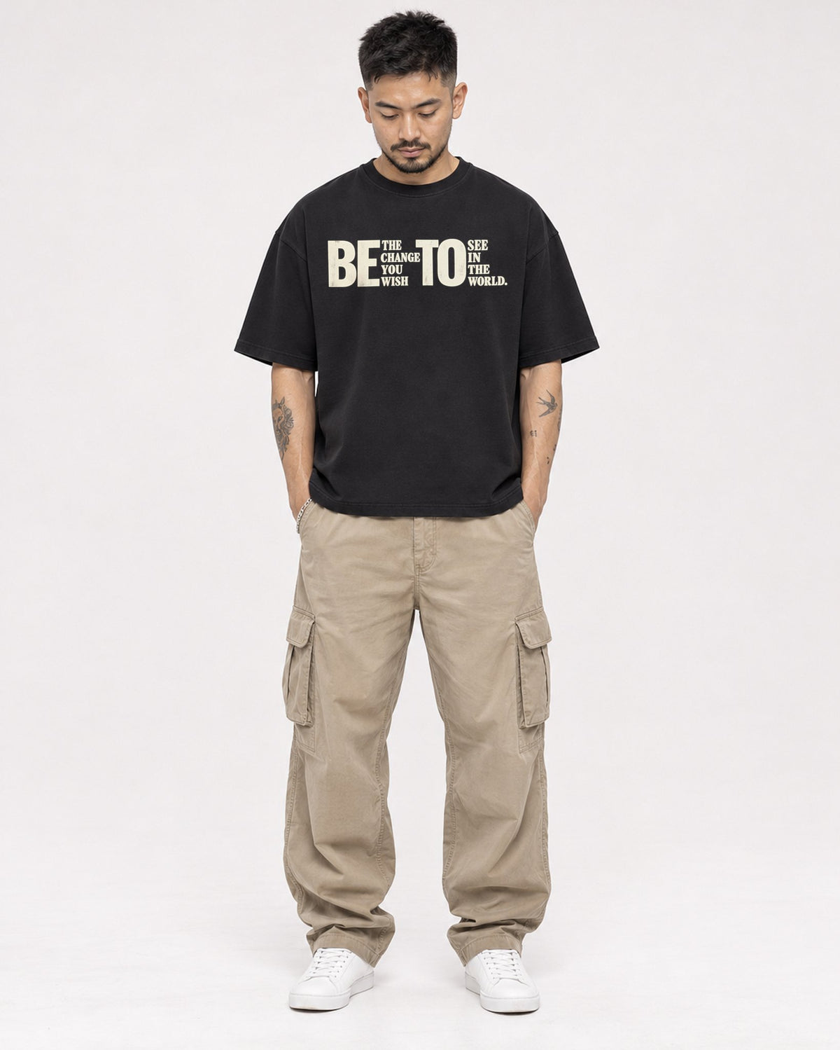 Mockup Boxy Heavyweight Tee Black male full-body 12