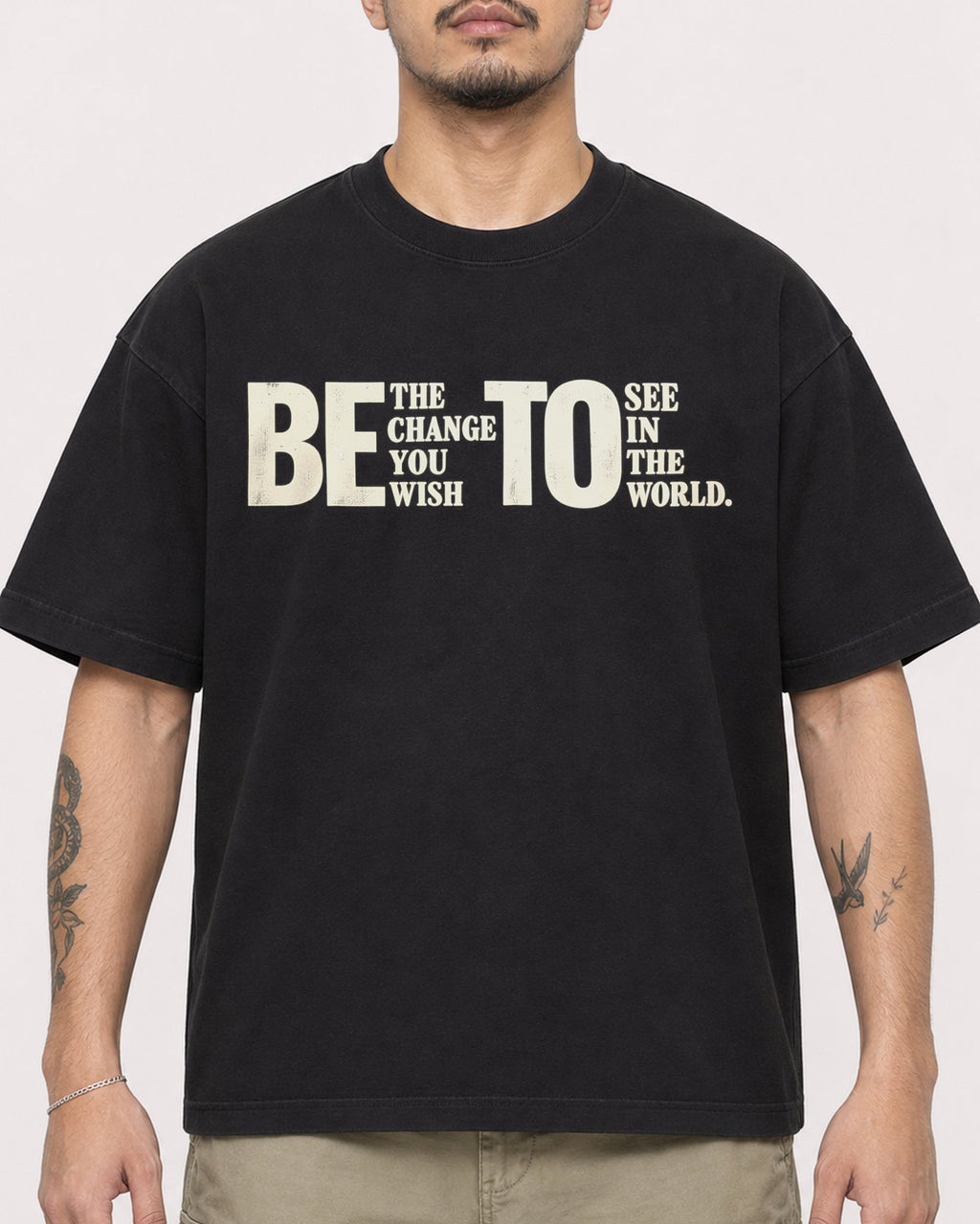 Mockup Boxy Heavyweight Tee Black male close-up 12
