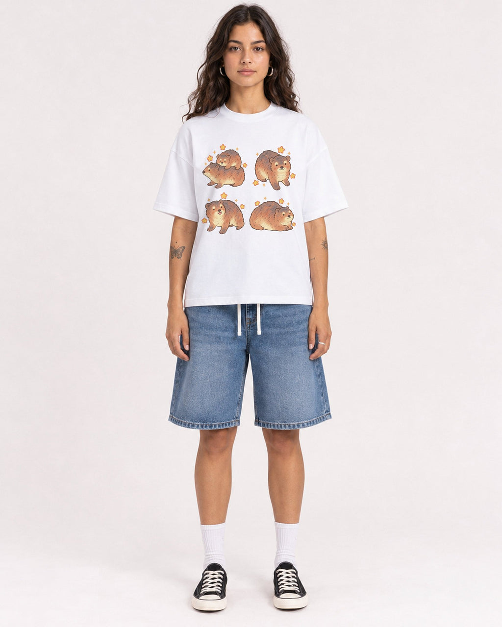 Mockup Boxy Heavyweight Tee White female full-body 06