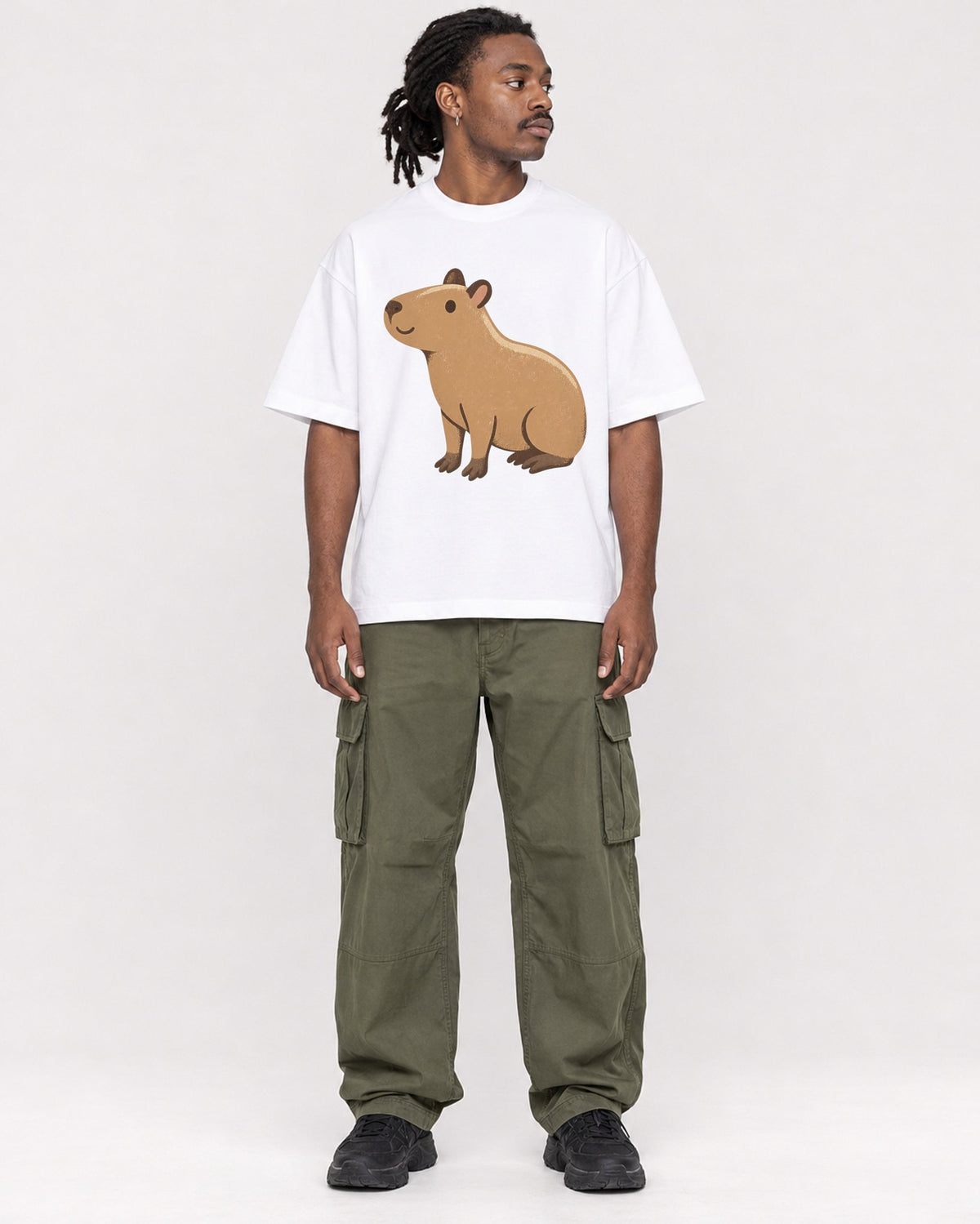 Mockup Boxy Heavyweight Tee White male full-body 34