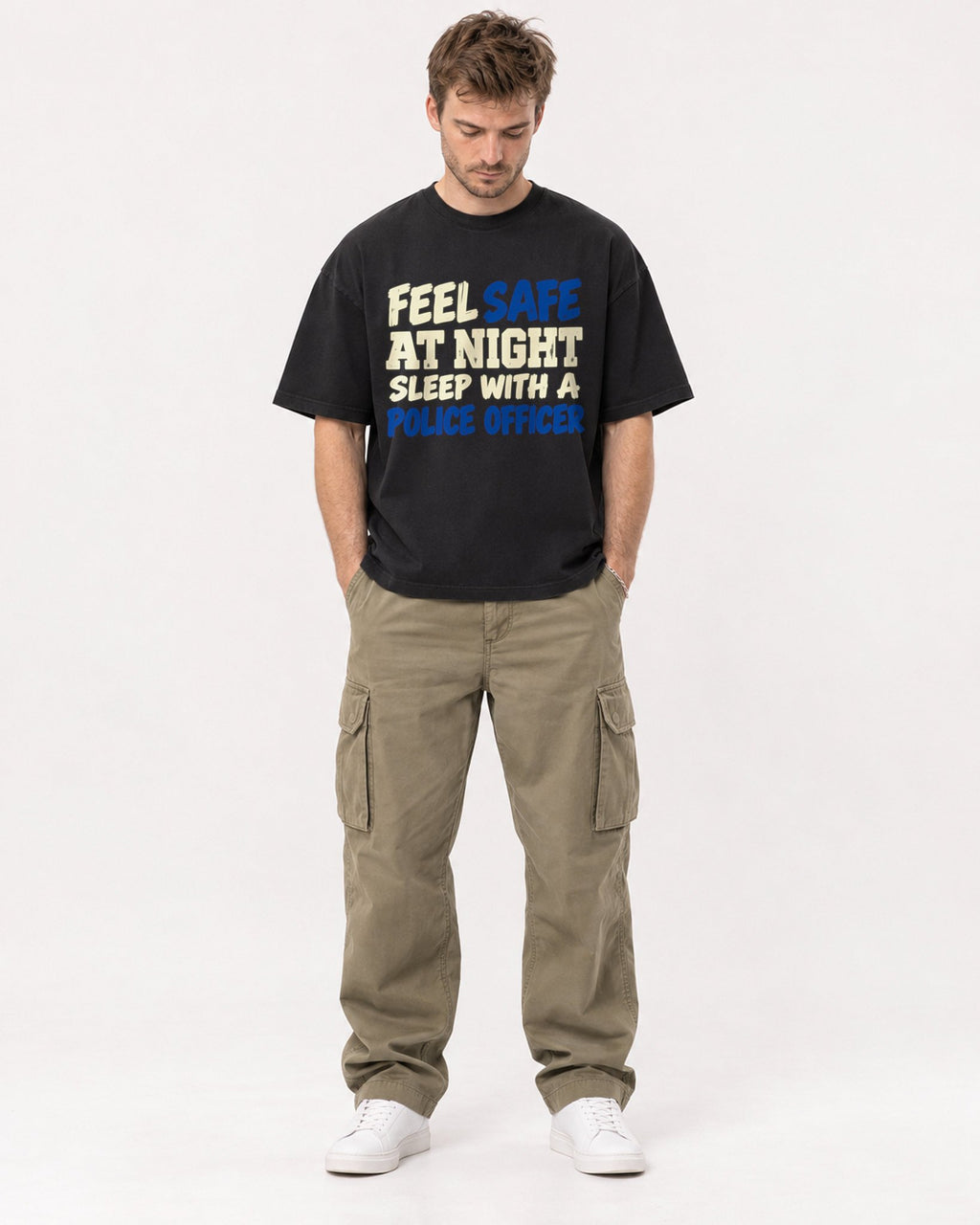 Mockup Boxy Heavyweight Tee Black male full-body 08