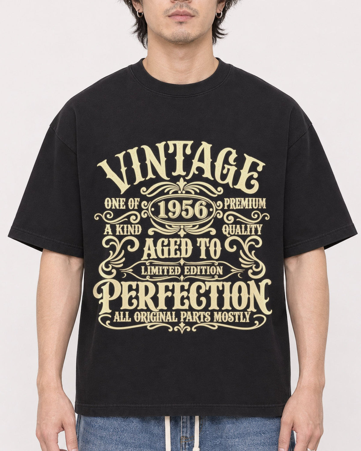 Mockup Boxy Heavyweight Tee Black male close-up 03