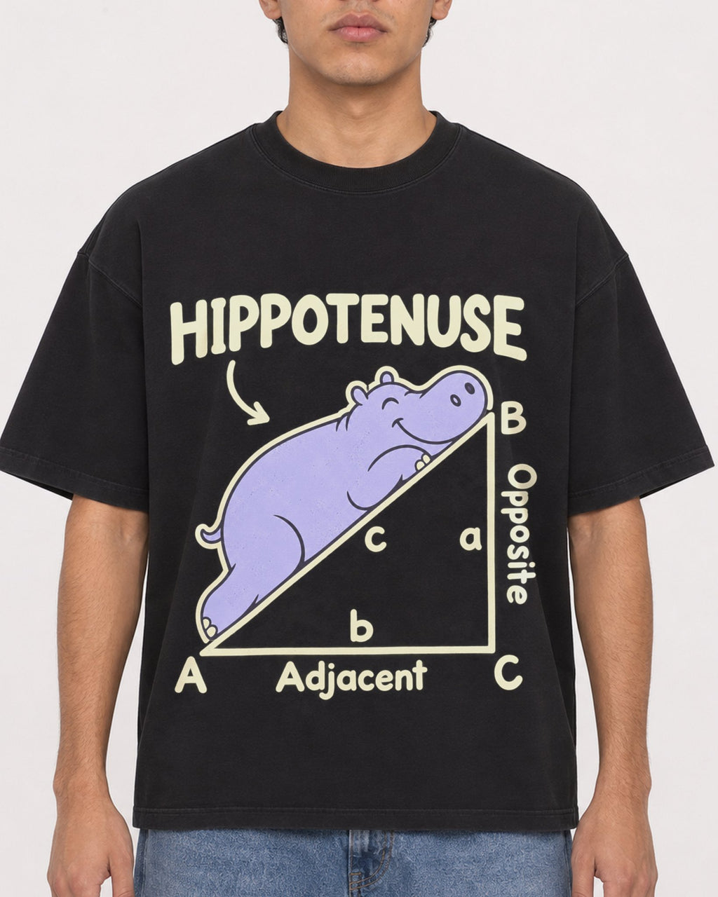 Mockup Boxy Heavyweight Tee Black male close-up 46