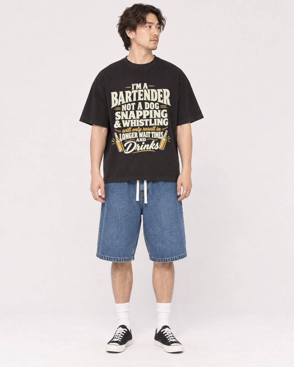 Mockup Boxy Heavyweight Tee Black male full-body 03