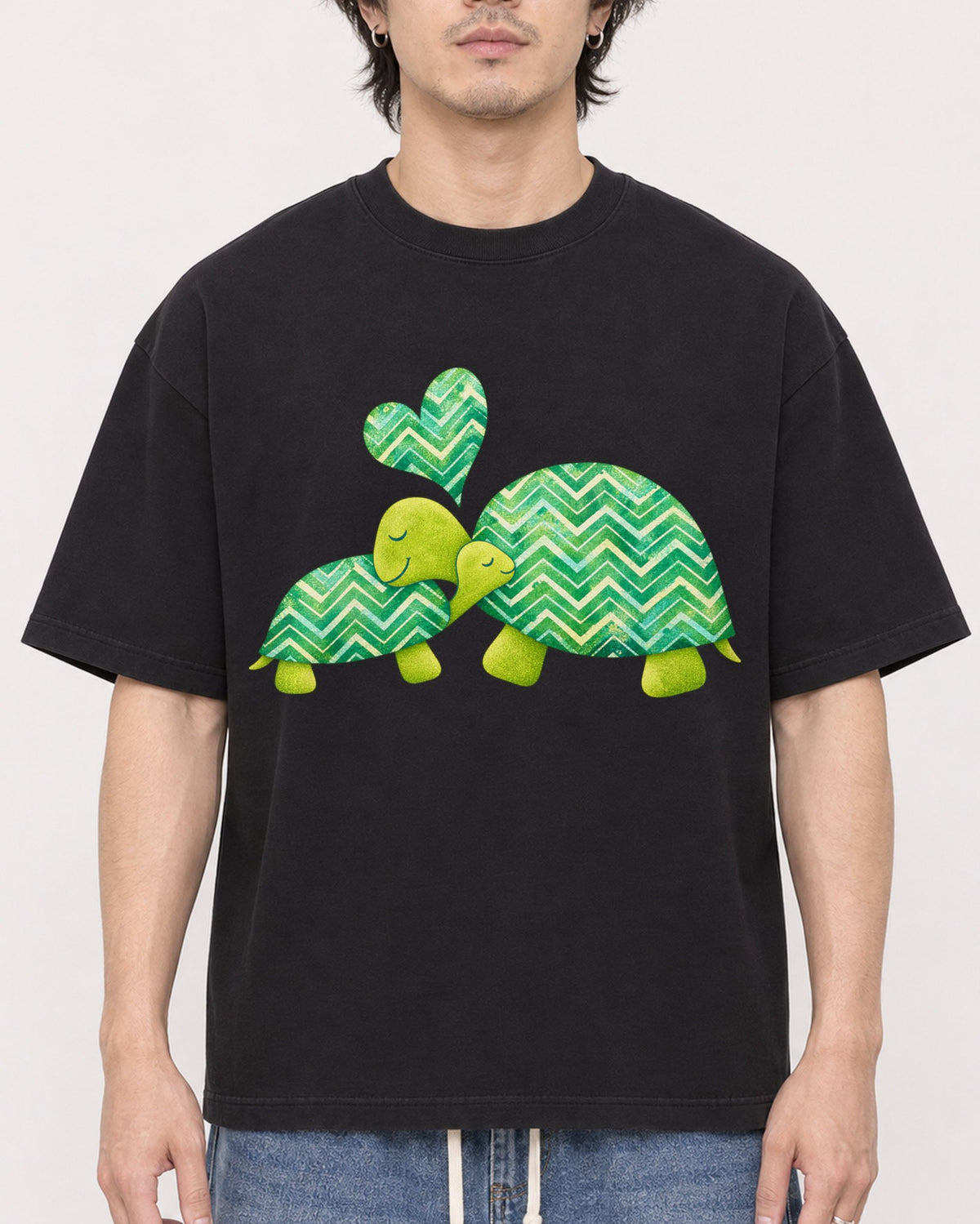 Mockup Boxy Heavyweight Tee Black male close-up 03