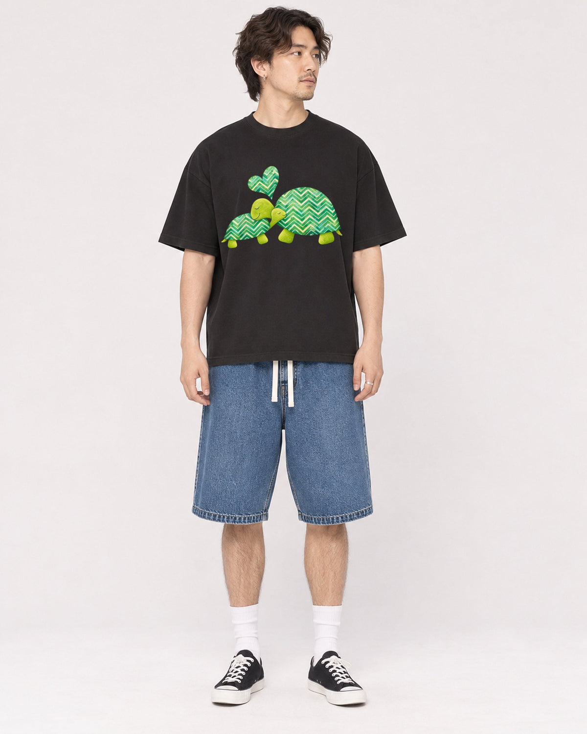 Mockup Boxy Heavyweight Tee Black male full-body 03