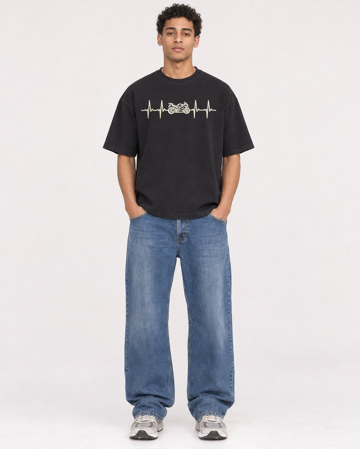 Mockup Boxy Heavyweight Tee Black male full-body 10