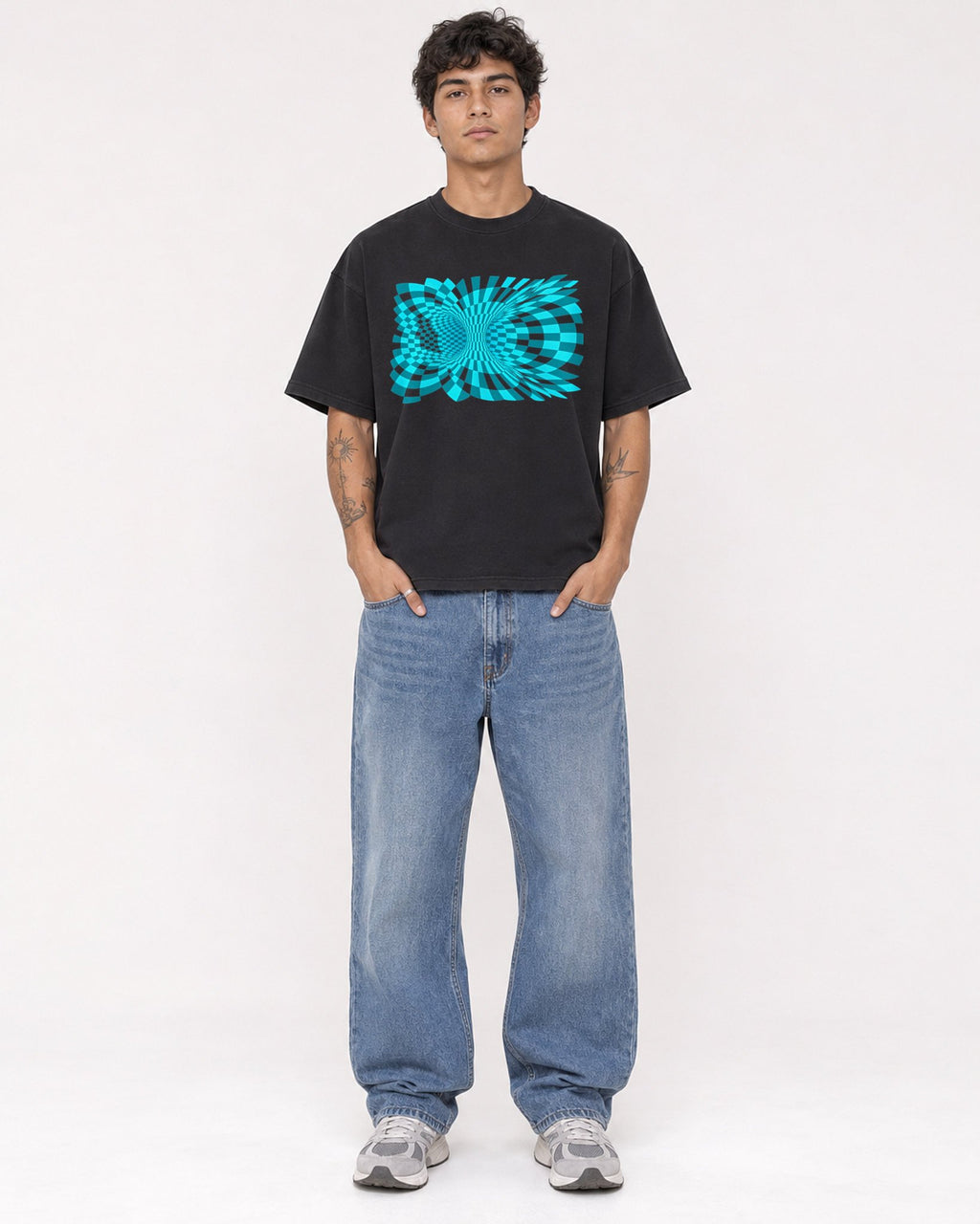 Mockup Boxy Heavyweight Tee Black male full-body 06