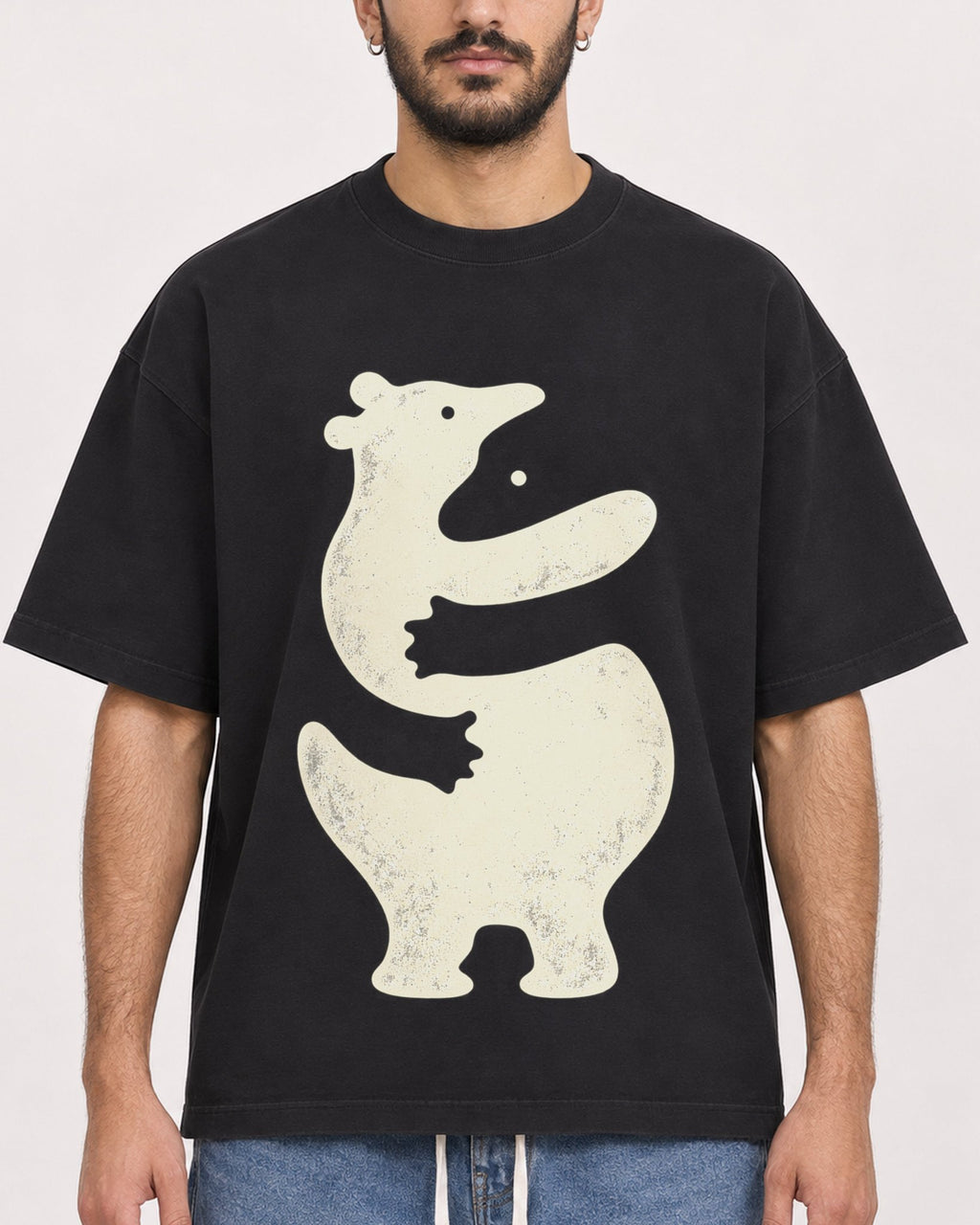 Mockup Boxy Heavyweight Tee Black male close-up 07