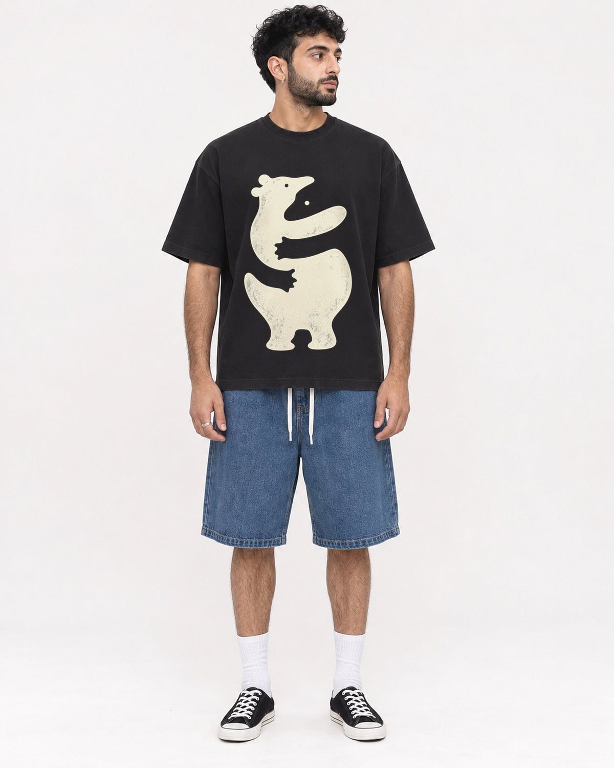 Mockup Boxy Heavyweight Tee Black male full-body 07