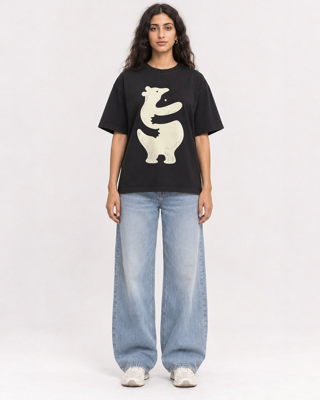 Mockup Boxy Heavyweight Tee Black female full-body 07