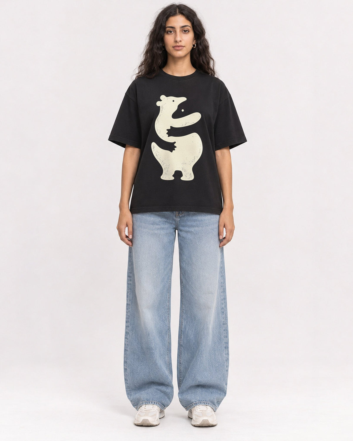 Mockup Boxy Heavyweight Tee Black female full-body 07