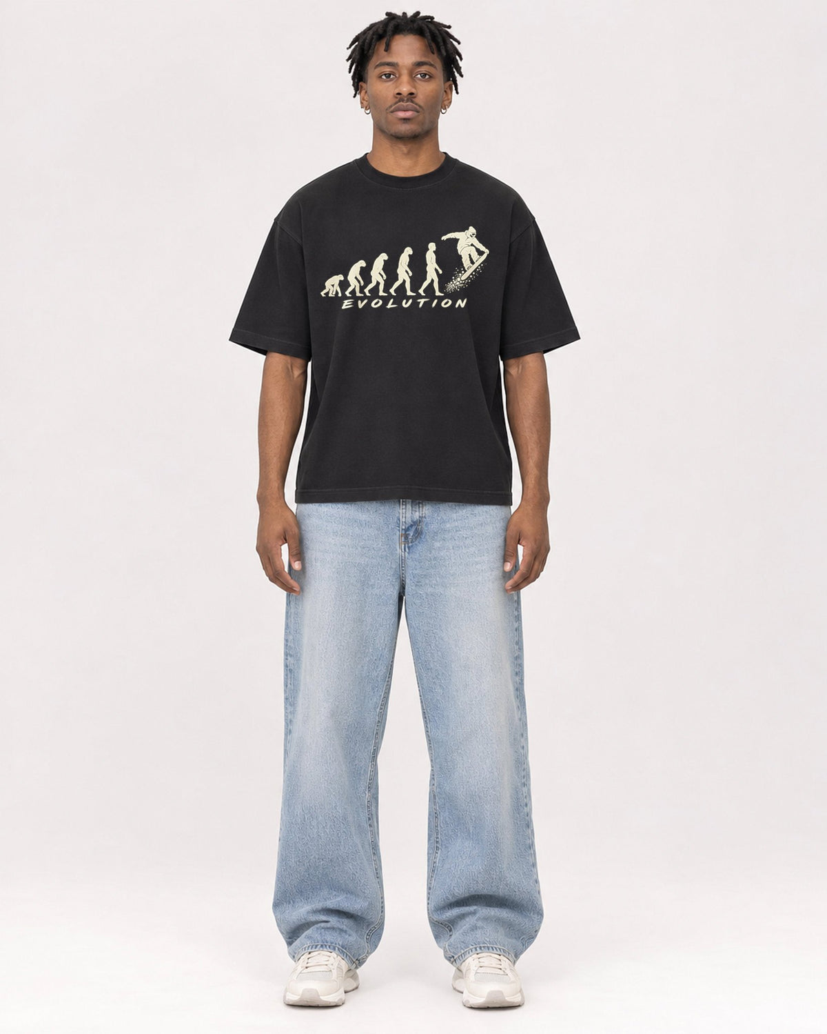 Mockup Boxy Heavyweight Tee Black male full-body 05