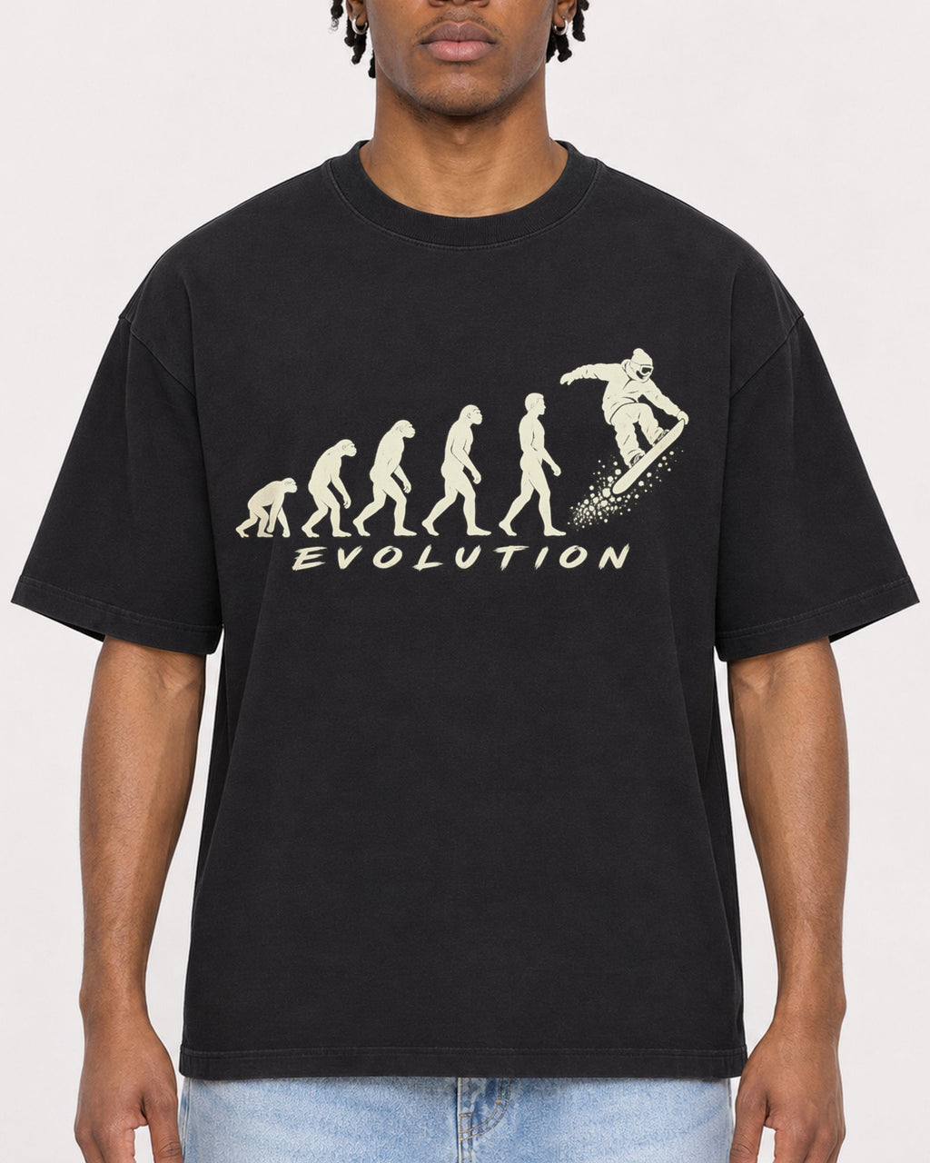 Mockup Boxy Heavyweight Tee Black male close-up 05
