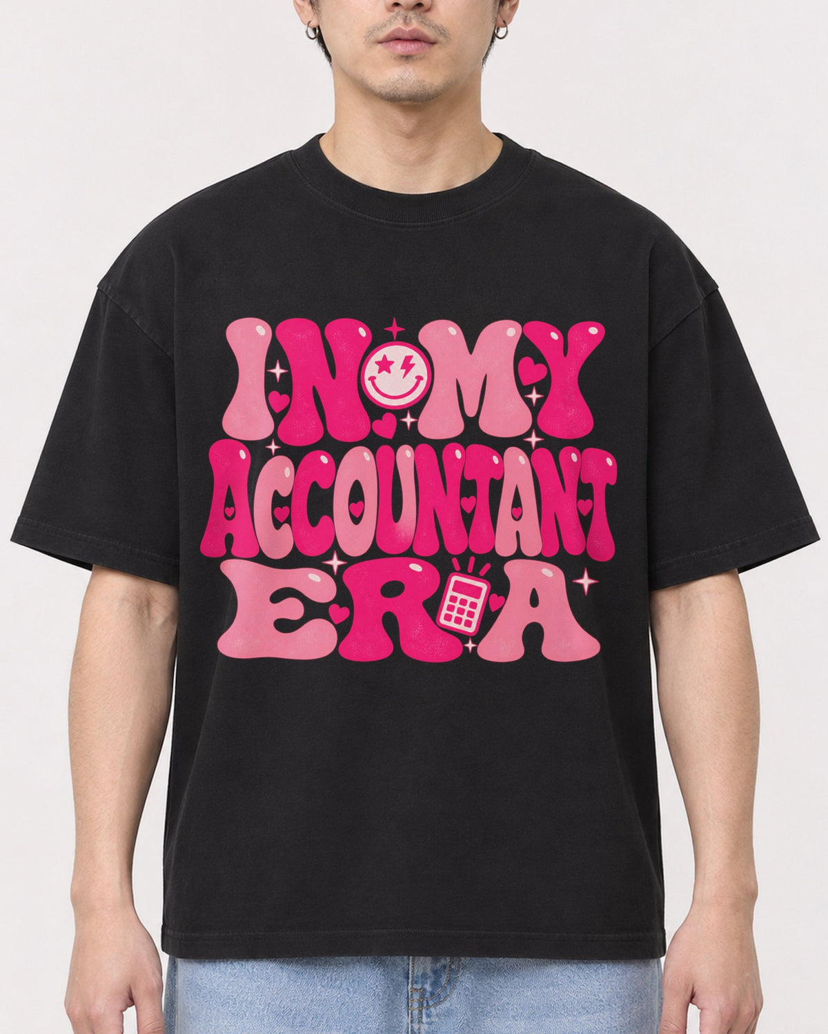 Mockup Boxy Heavyweight Tee Black male close-up 13