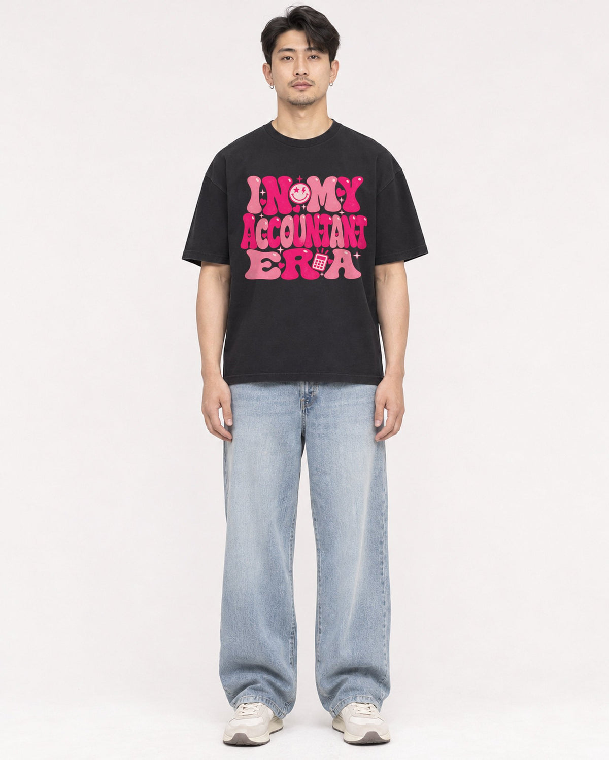 Mockup Boxy Heavyweight Tee Black male full-body 13