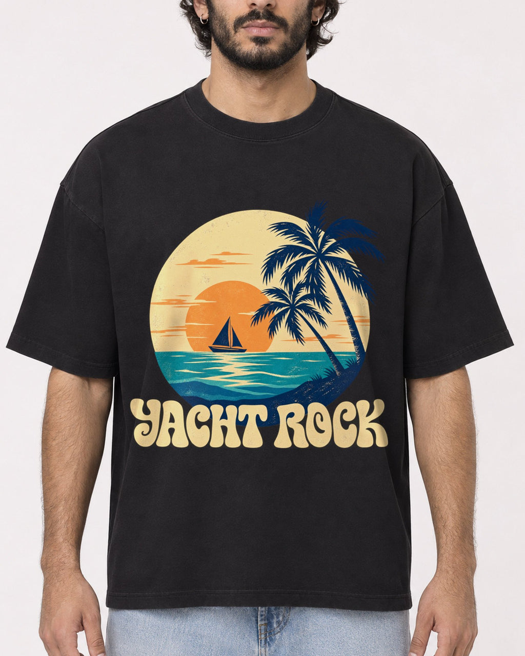 Mockup Boxy Heavyweight Tee Black male close-up 17