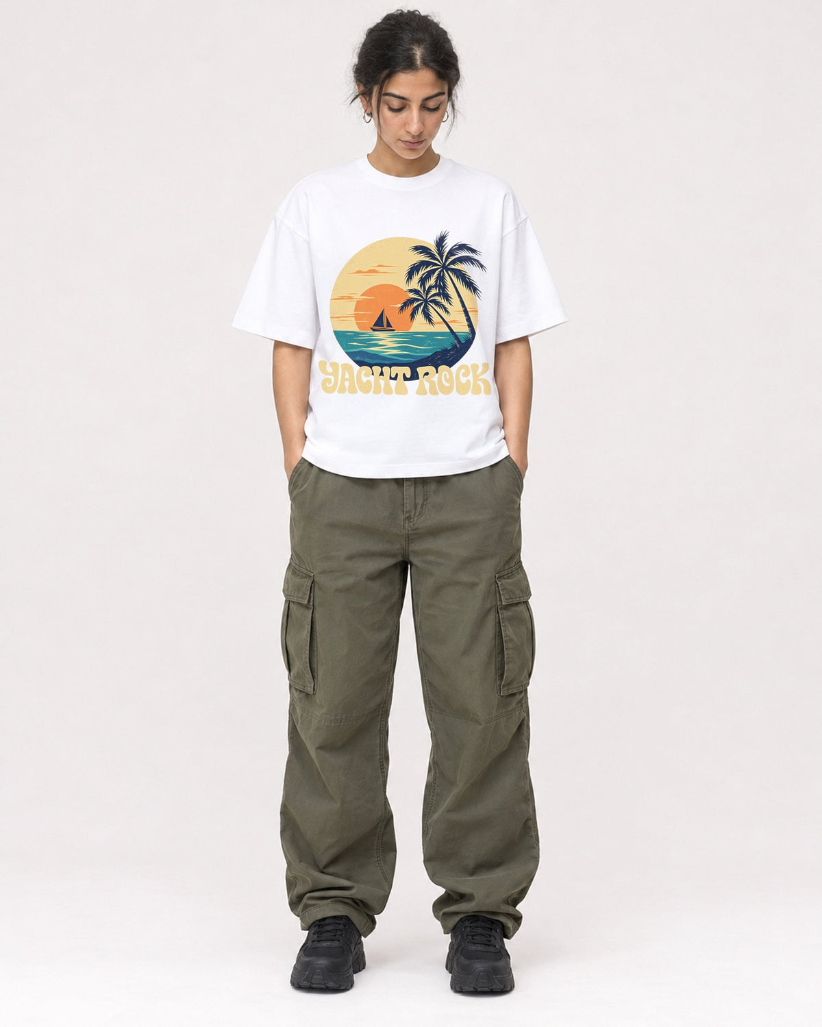 Mockup Boxy Heavyweight Tee White female full-body 17