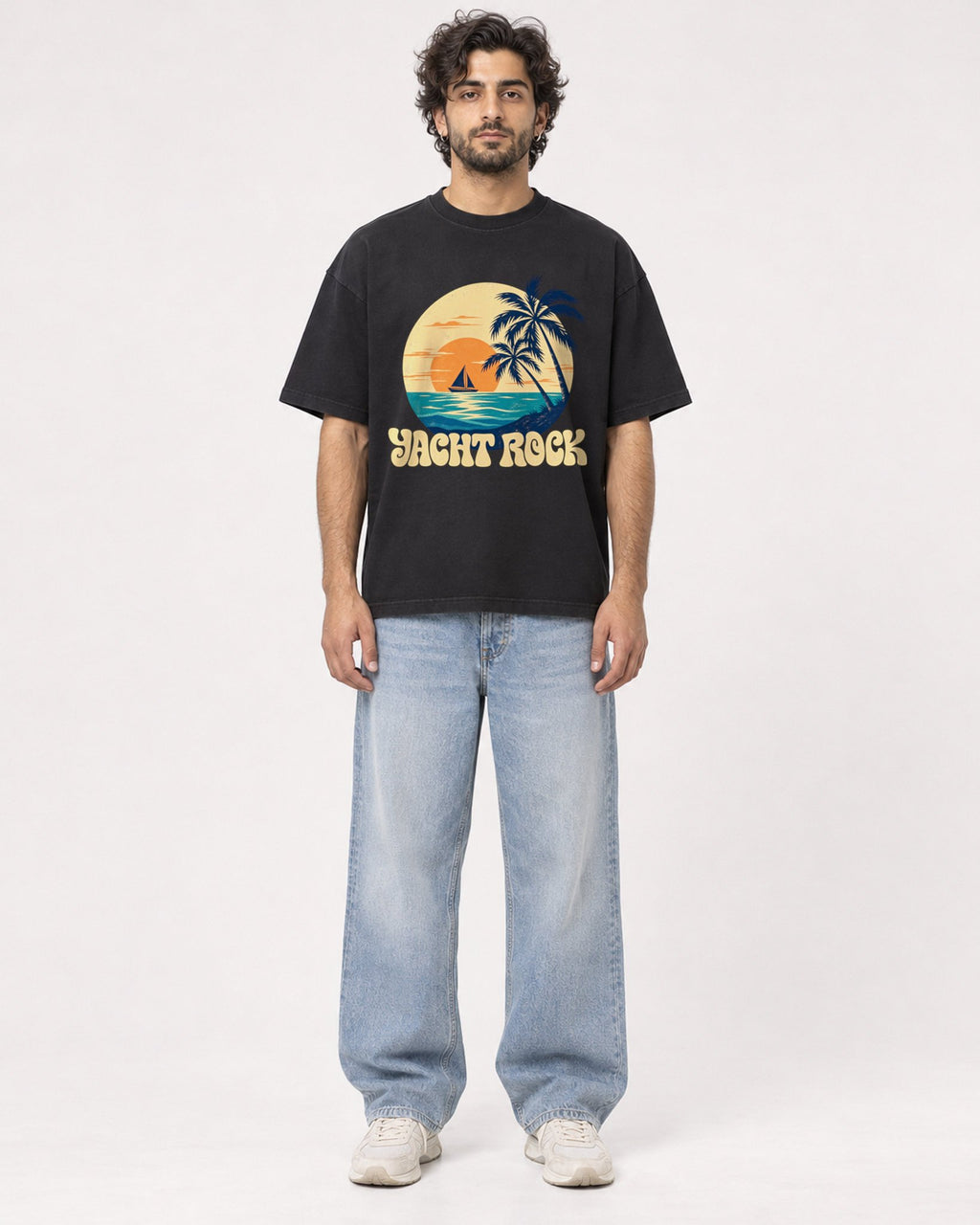 Mockup Boxy Heavyweight Tee Black male full-body 17