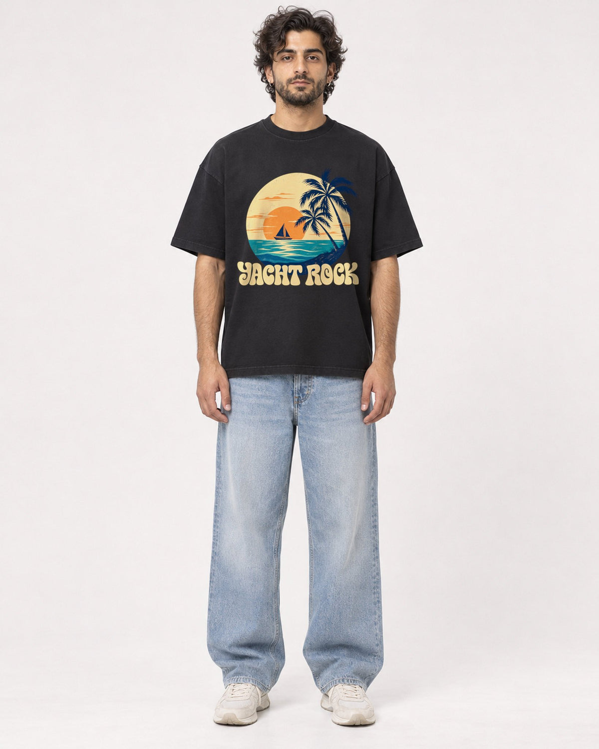 Mockup Boxy Heavyweight Tee Black male full-body 17