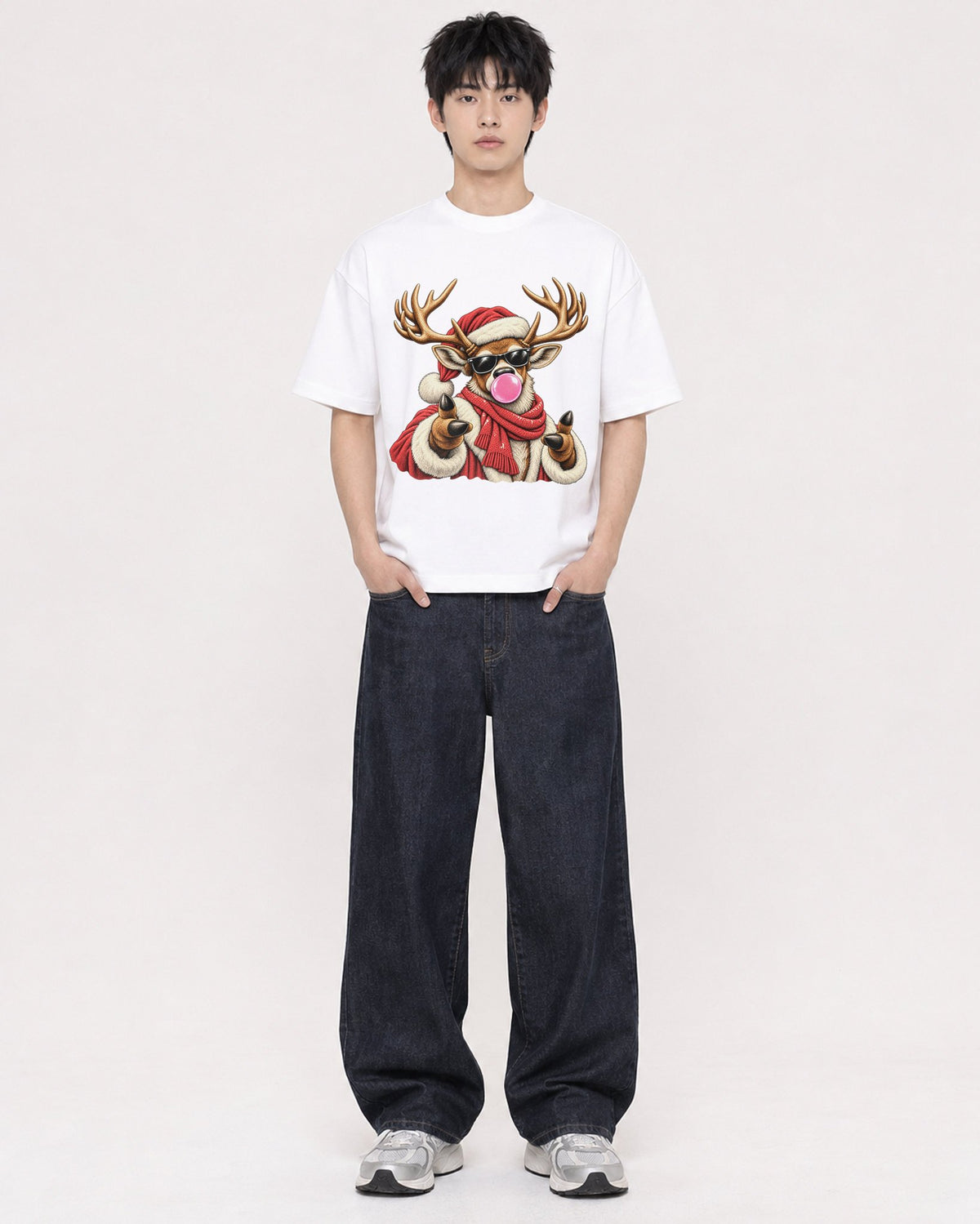 Mockup Boxy Heavyweight Tee White male full-body 01