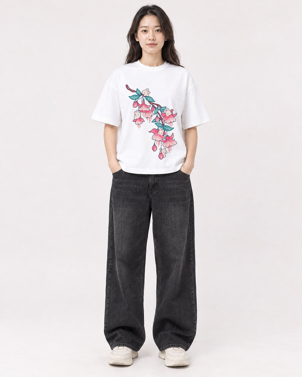Mockup Boxy Heavyweight Tee White female full-body 03