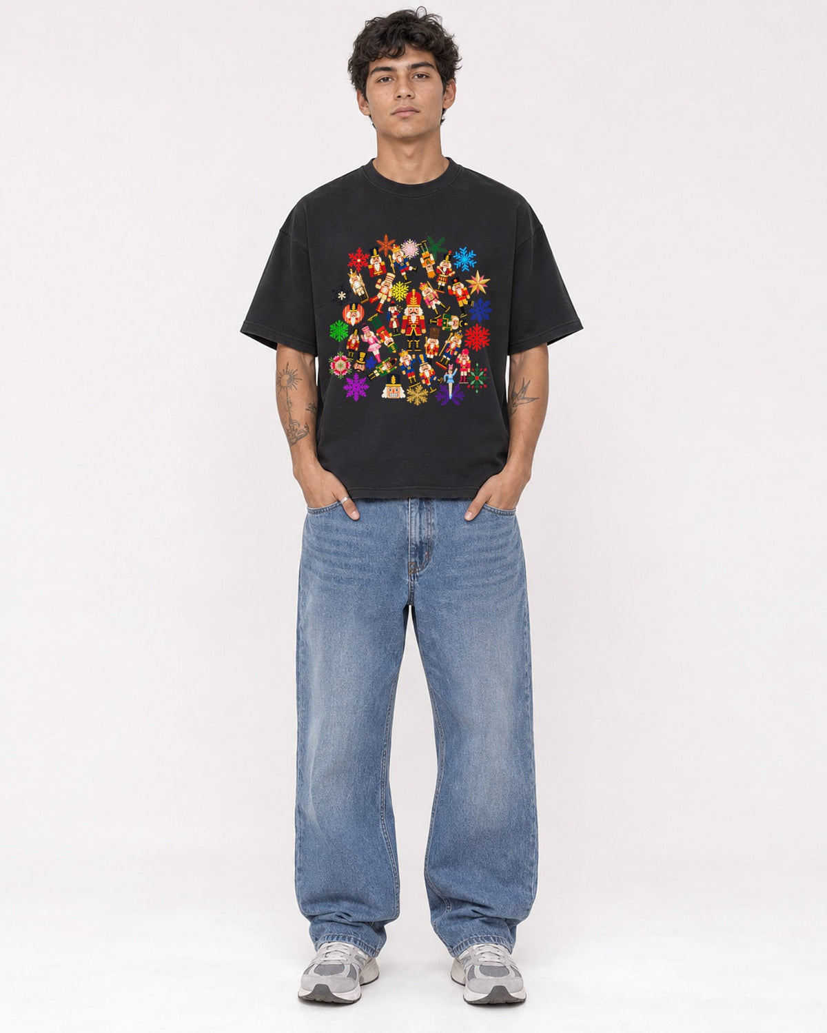 Mockup Boxy Heavyweight Tee Black male full-body 06