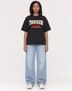 Mockup Boxy Heavyweight Tee Black female full-body 15