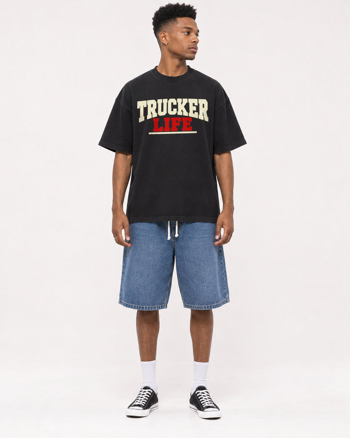 Mockup Boxy Heavyweight Tee Black male full-body 15