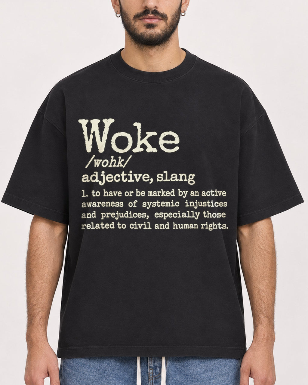 Mockup Boxy Heavyweight Tee Black male close-up 07