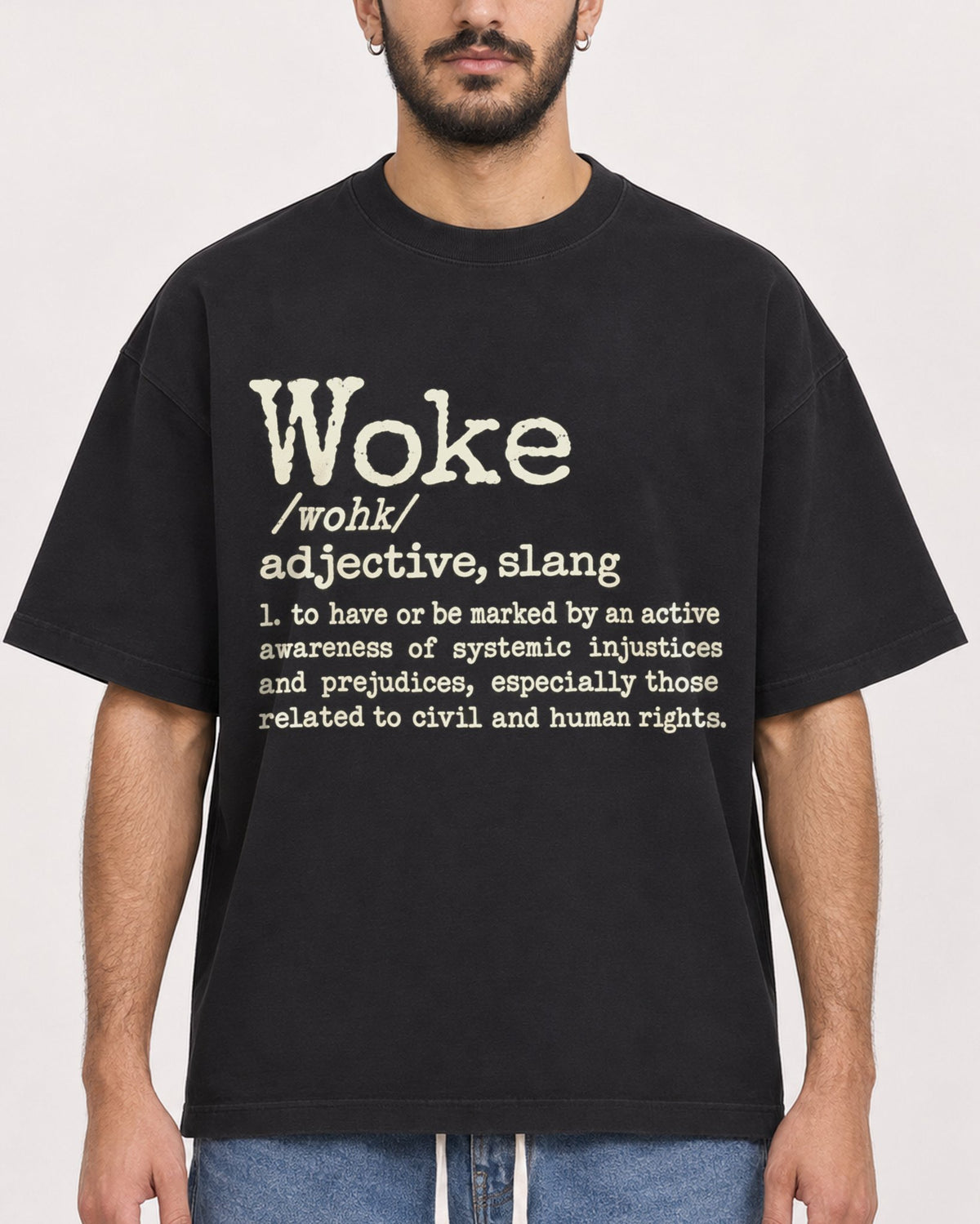 Mockup Boxy Heavyweight Tee Black male close-up 07